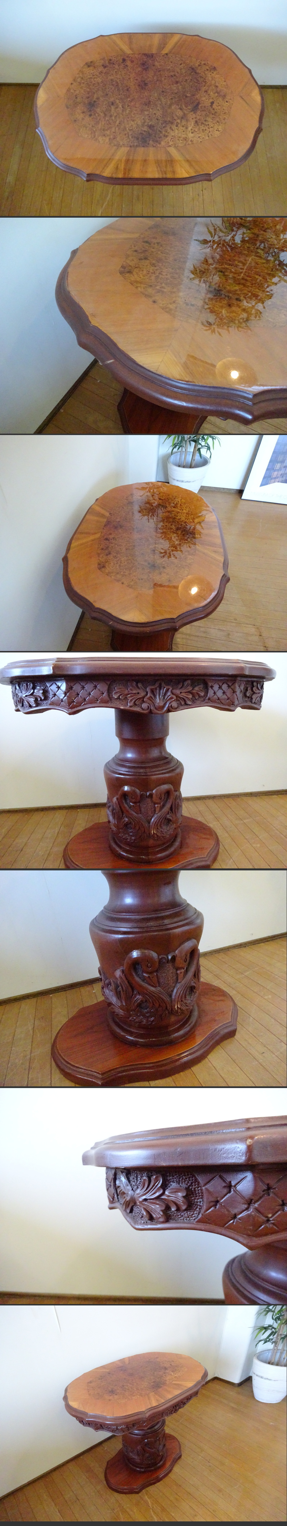高品質人気osk040113 宮殿風 彫刻 バーズアイ天板 サイドテーブル ① サイドテーブル